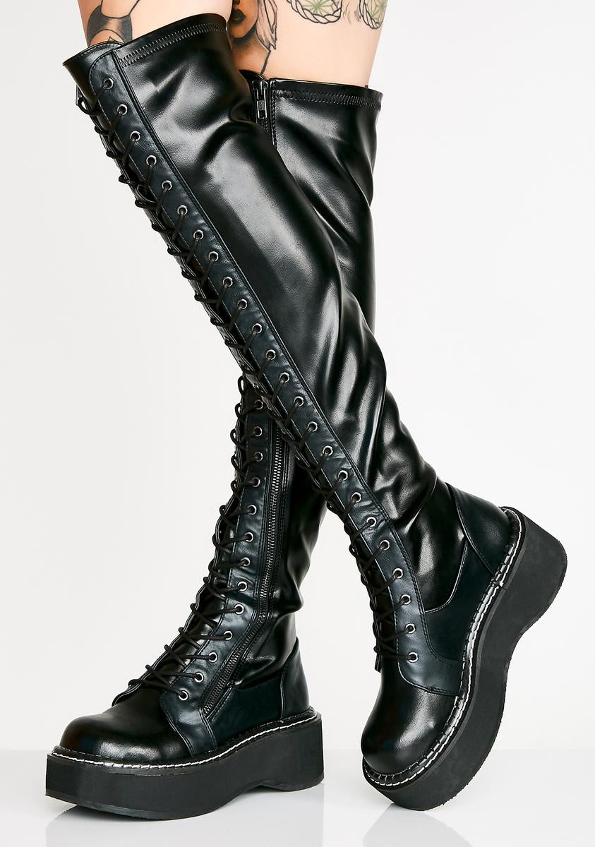 Demonia Vegan Leather Lace Up Boots - Black – Dolls Kill