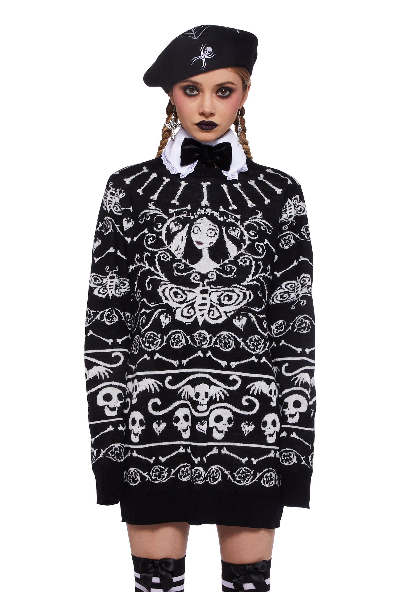 Dolls Kill x The Corpse Bride Intarsia Oversized Knit Sweater - Black