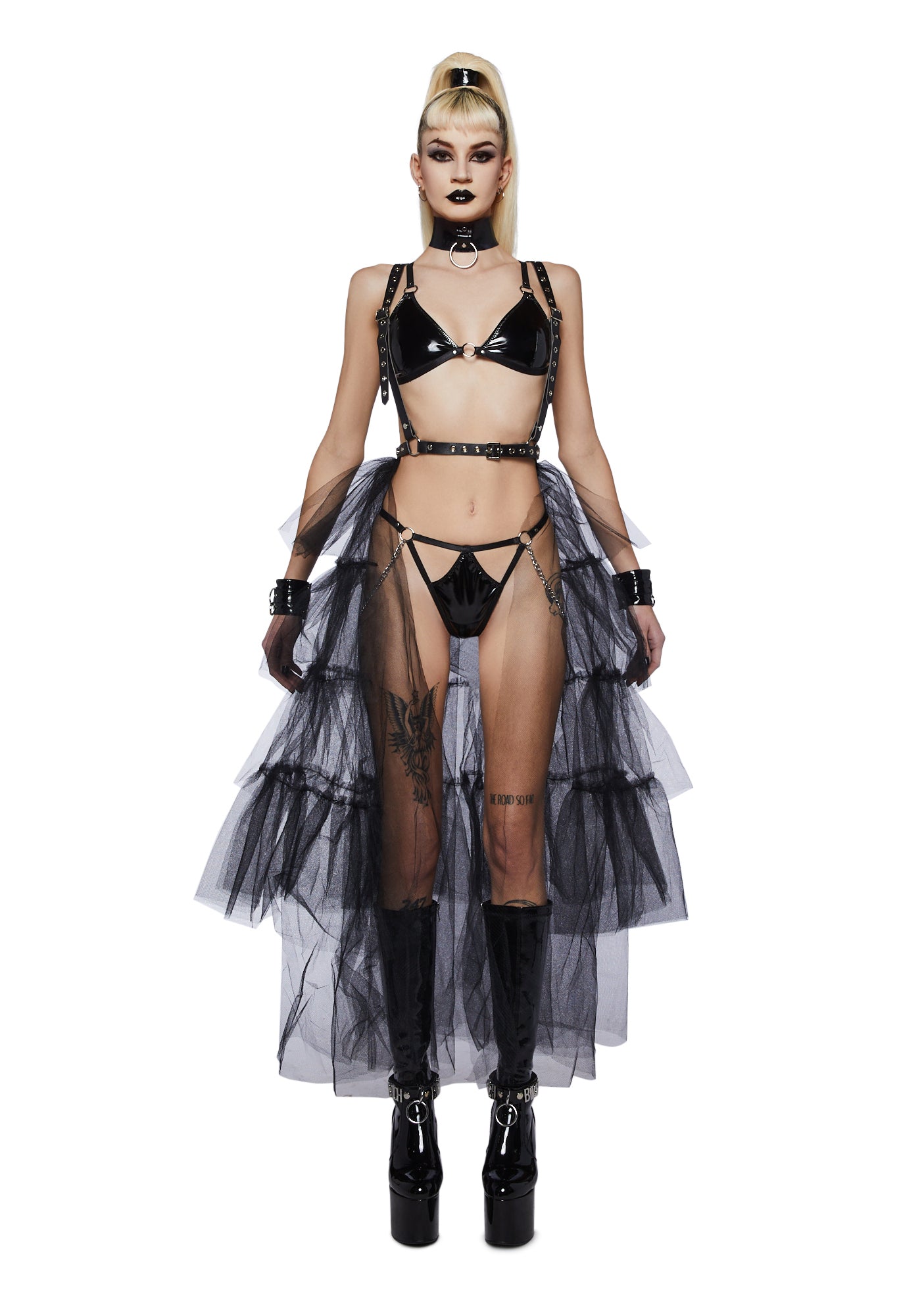 Widow Tulle Maxi Skirt And Harness- Black – Dolls Kill