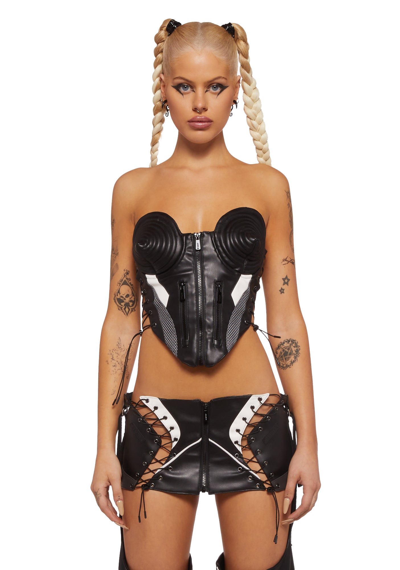 Namilia Vegan Leather Lace Up Grommet Spiked Corset - Black – Dolls Kill