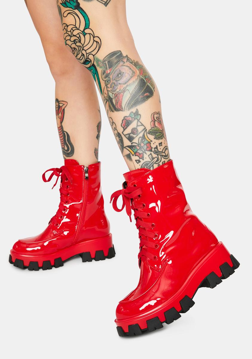 AZALEA WANG Red Excision Combat Boots – Dolls Kill