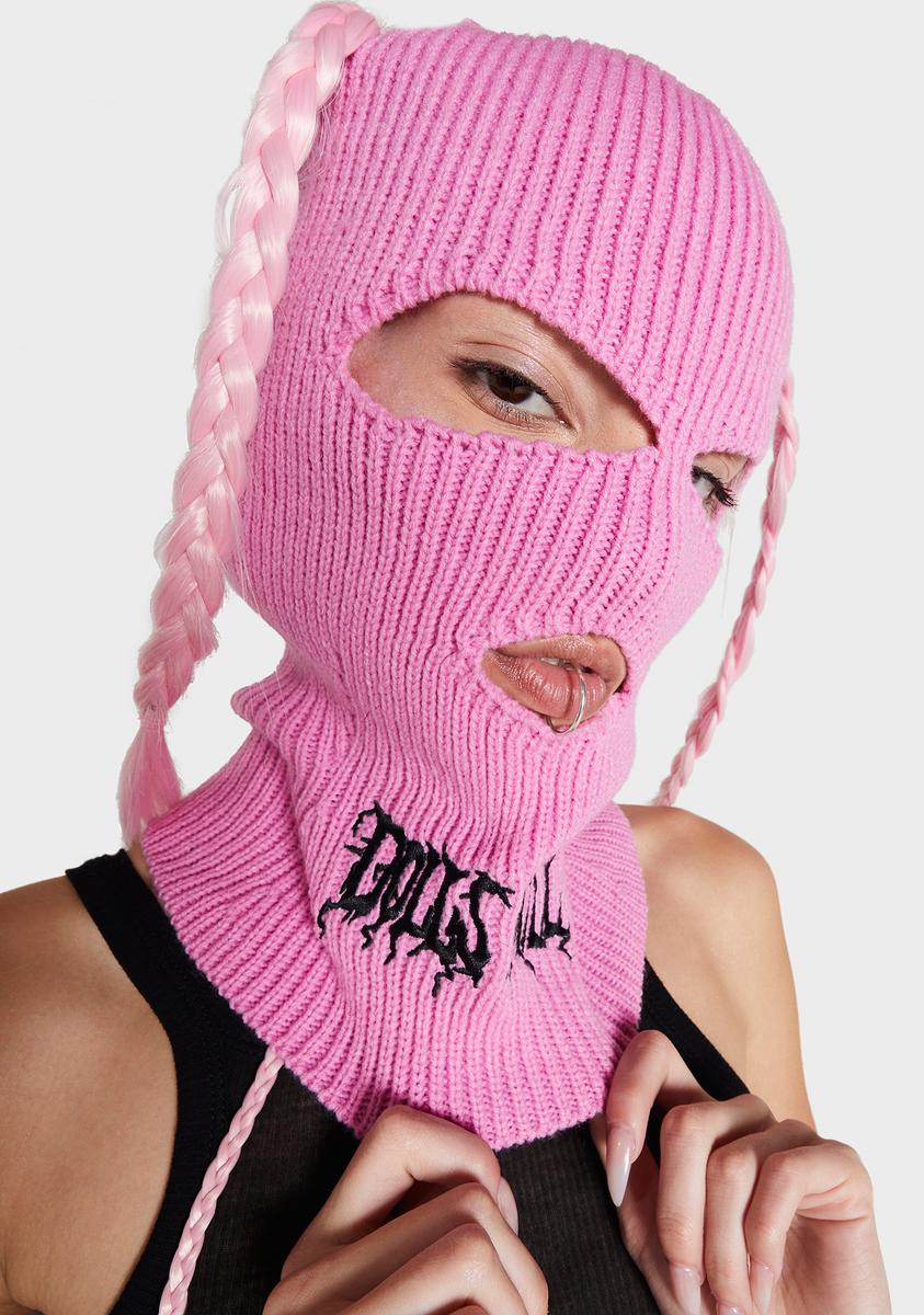 Dolls Kill Embroidered Logo Ski Mask - Pink