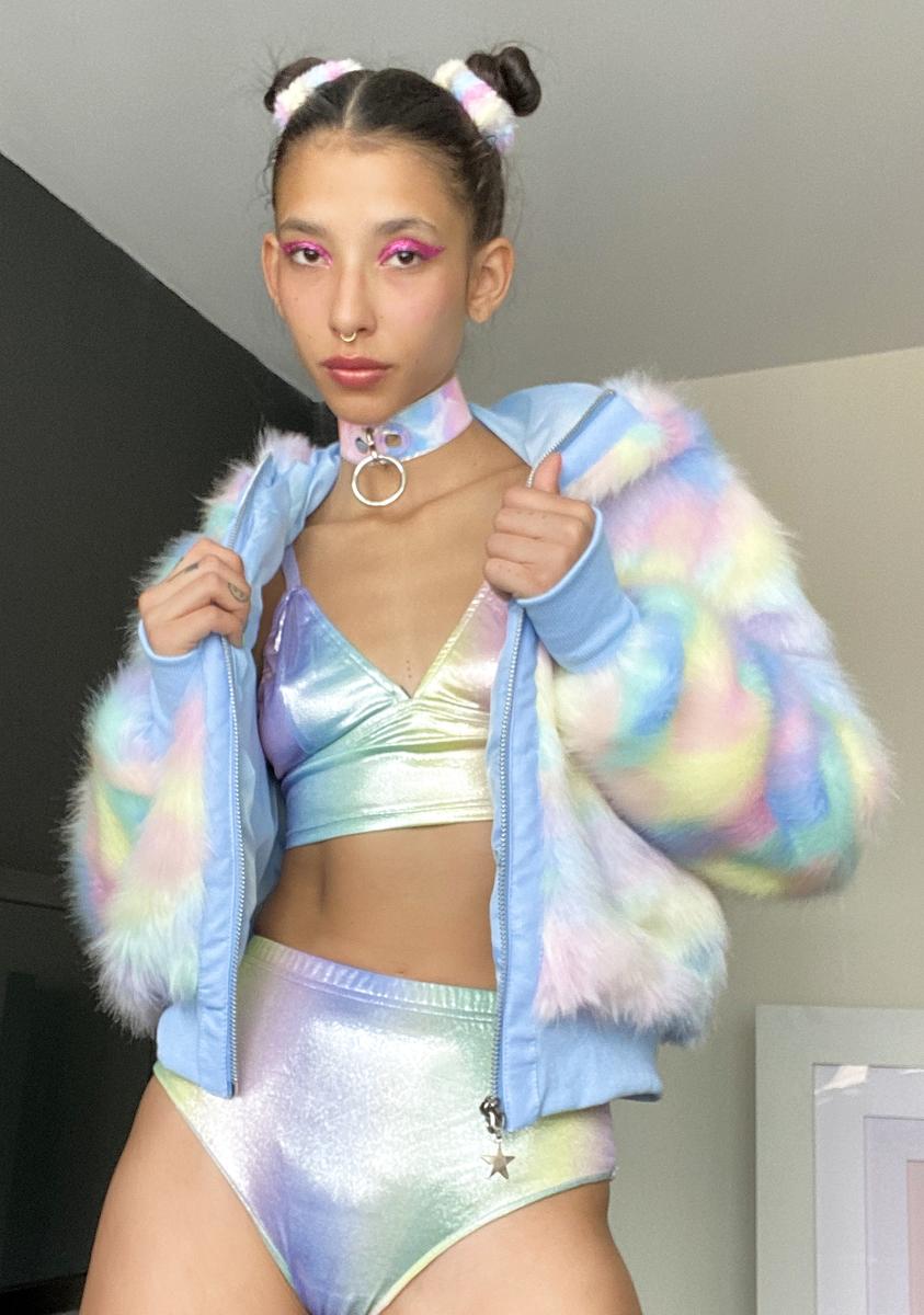 Sugar Thrillz Pastel Ombre Faux Fur Hoodie Jacket - Rainbow