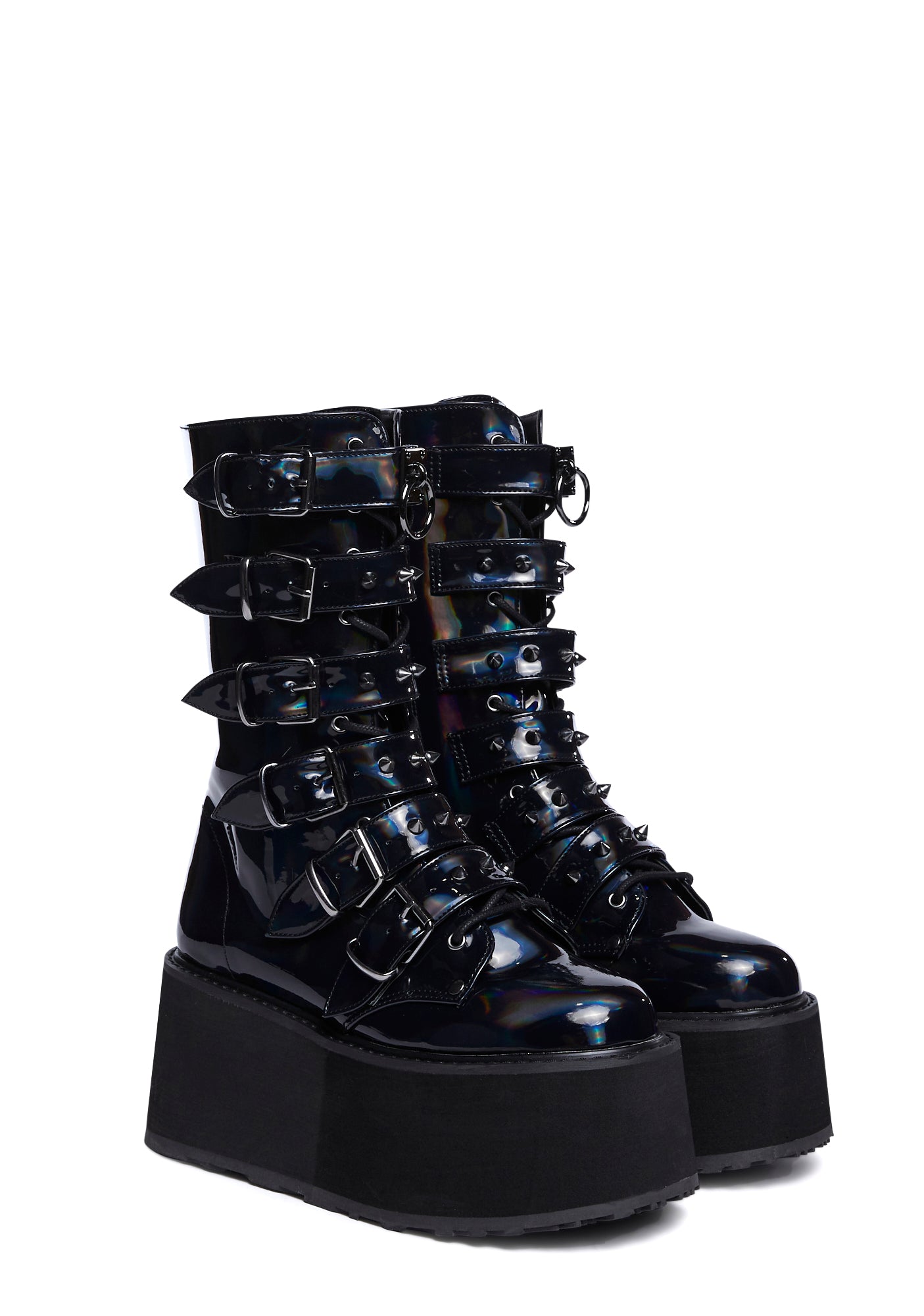 Black Hologram Platform Buckle Boots – Dolls Kill