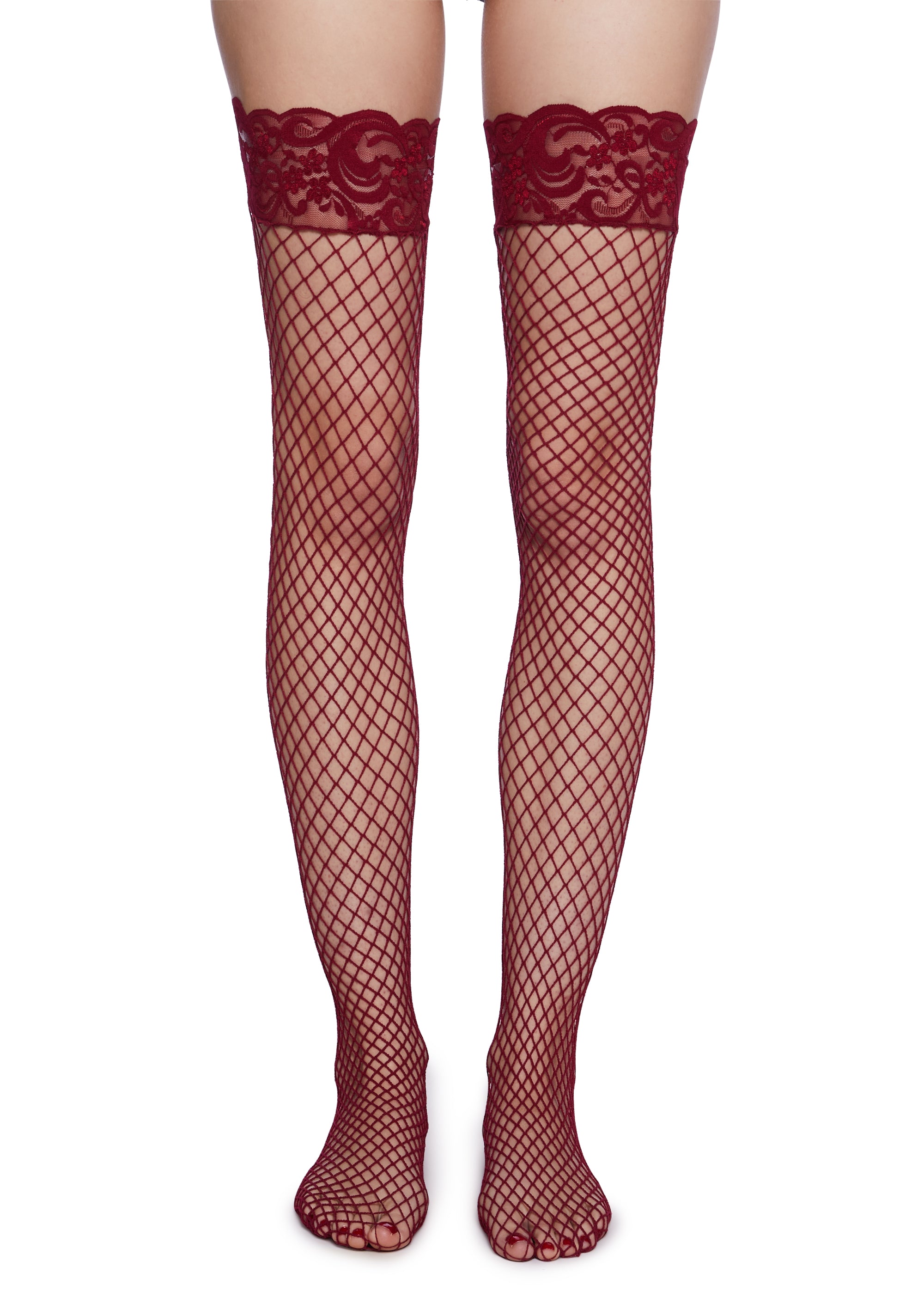 Light Blue Fishnet Thigh High with Lace Top – Real World Products