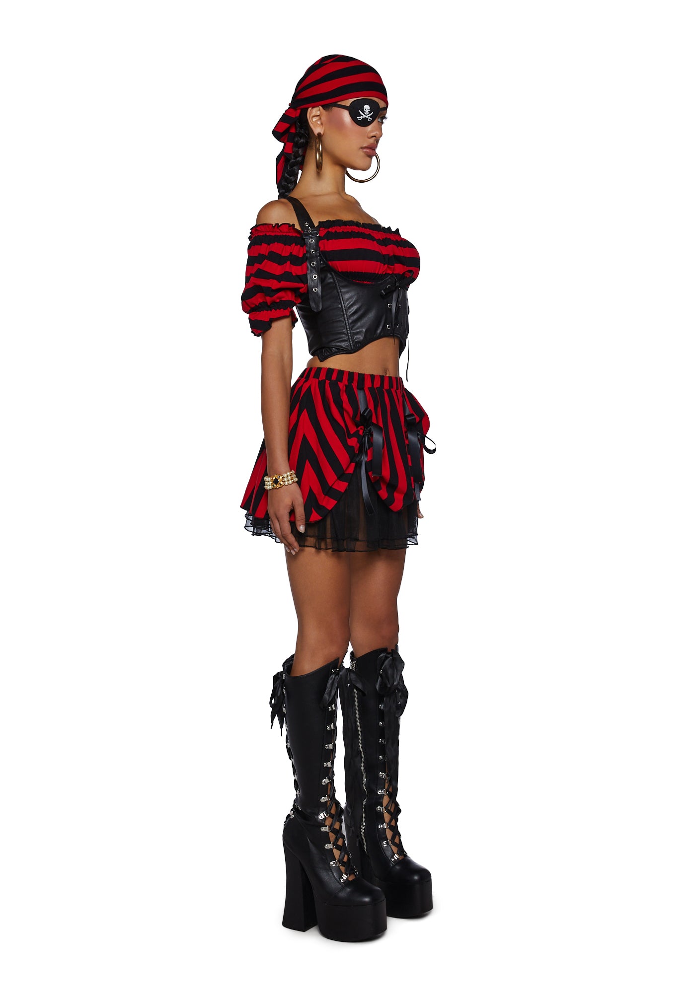 Sexy Pirate Costume | Female Captain Hook - Red/Black Stripe – Dolls Kill