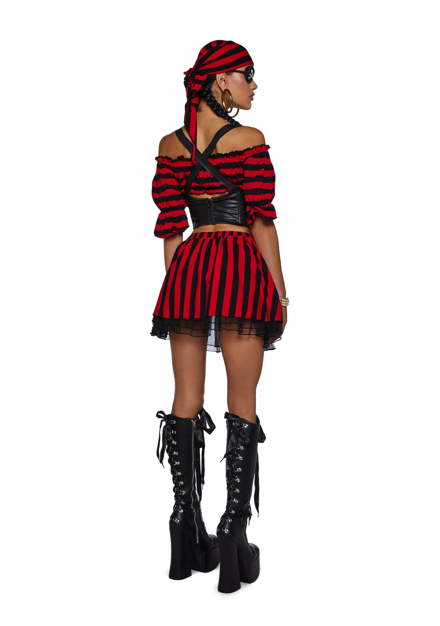Sexy Pirate Costume | Female Captain Hook - Red/Black Stripe – Dolls Kill