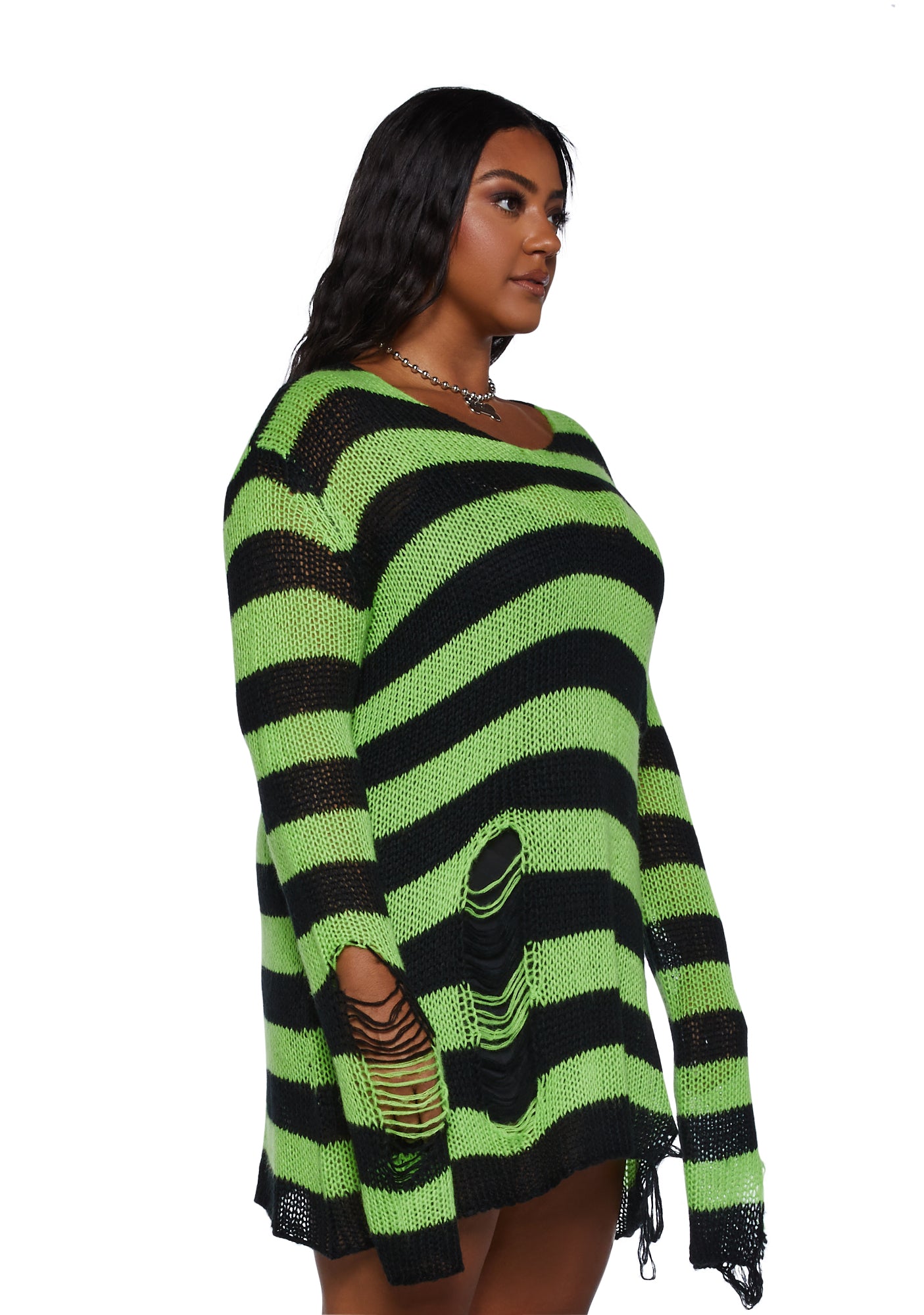 Dolls Kill Halloween Oversized Striped Sweater - Green/Black