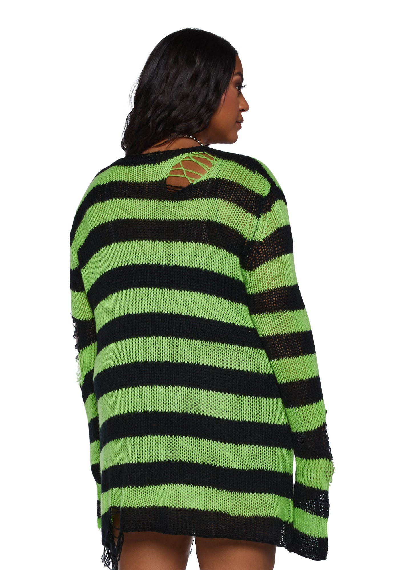 Dolls Kill Halloween Oversized Striped Sweater - Green/Black