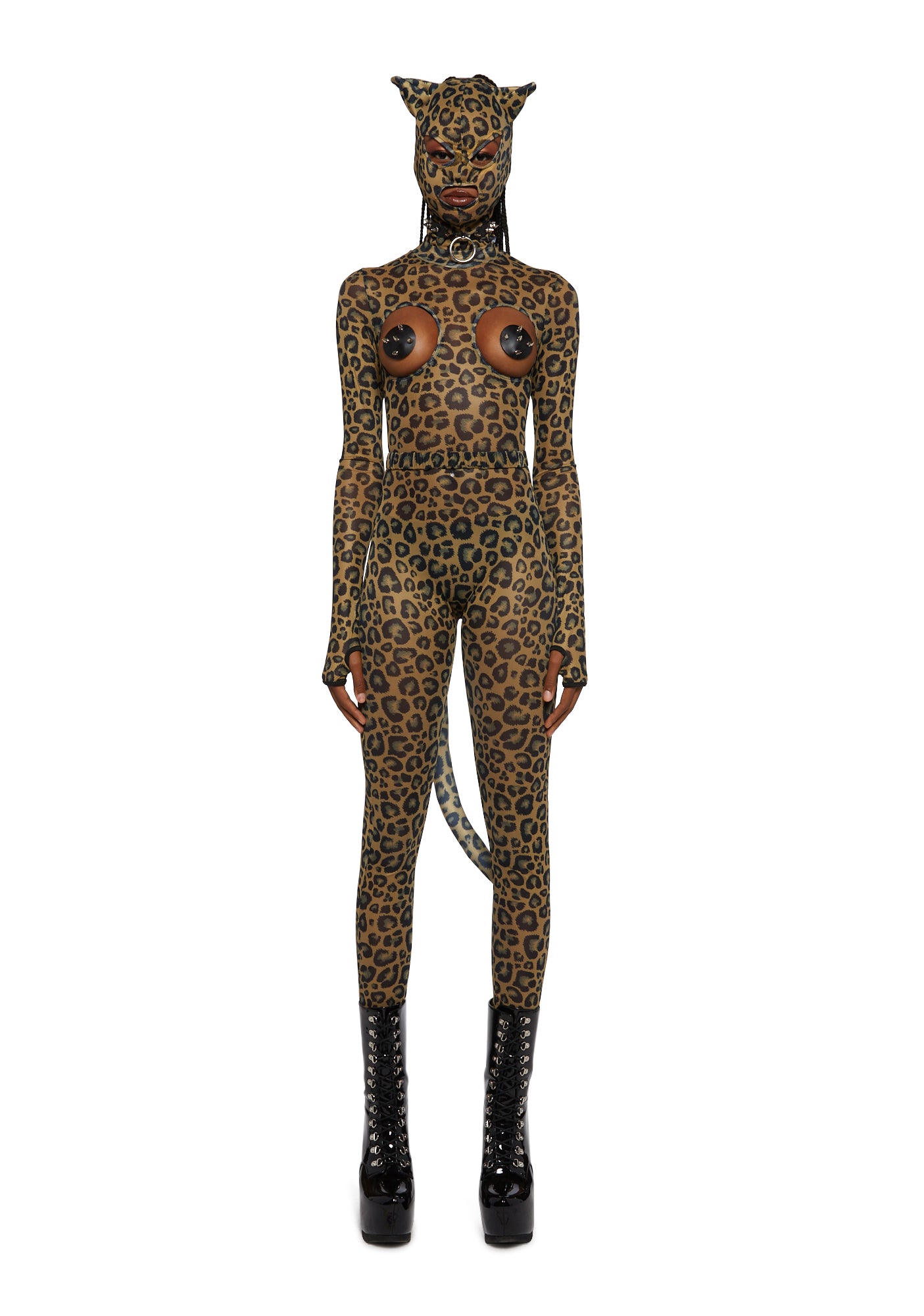 Open Cup Face Mask Leopard Catsuit With Tail – Dolls Kill
