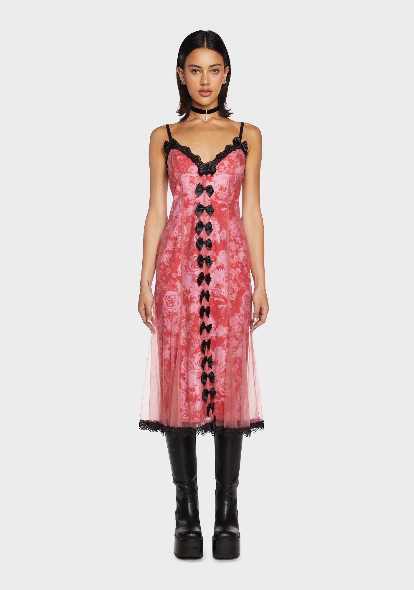 Delia's Sheer Bow Overlay Floral Midi Dress - Pink/Lavender – Dolls Kill