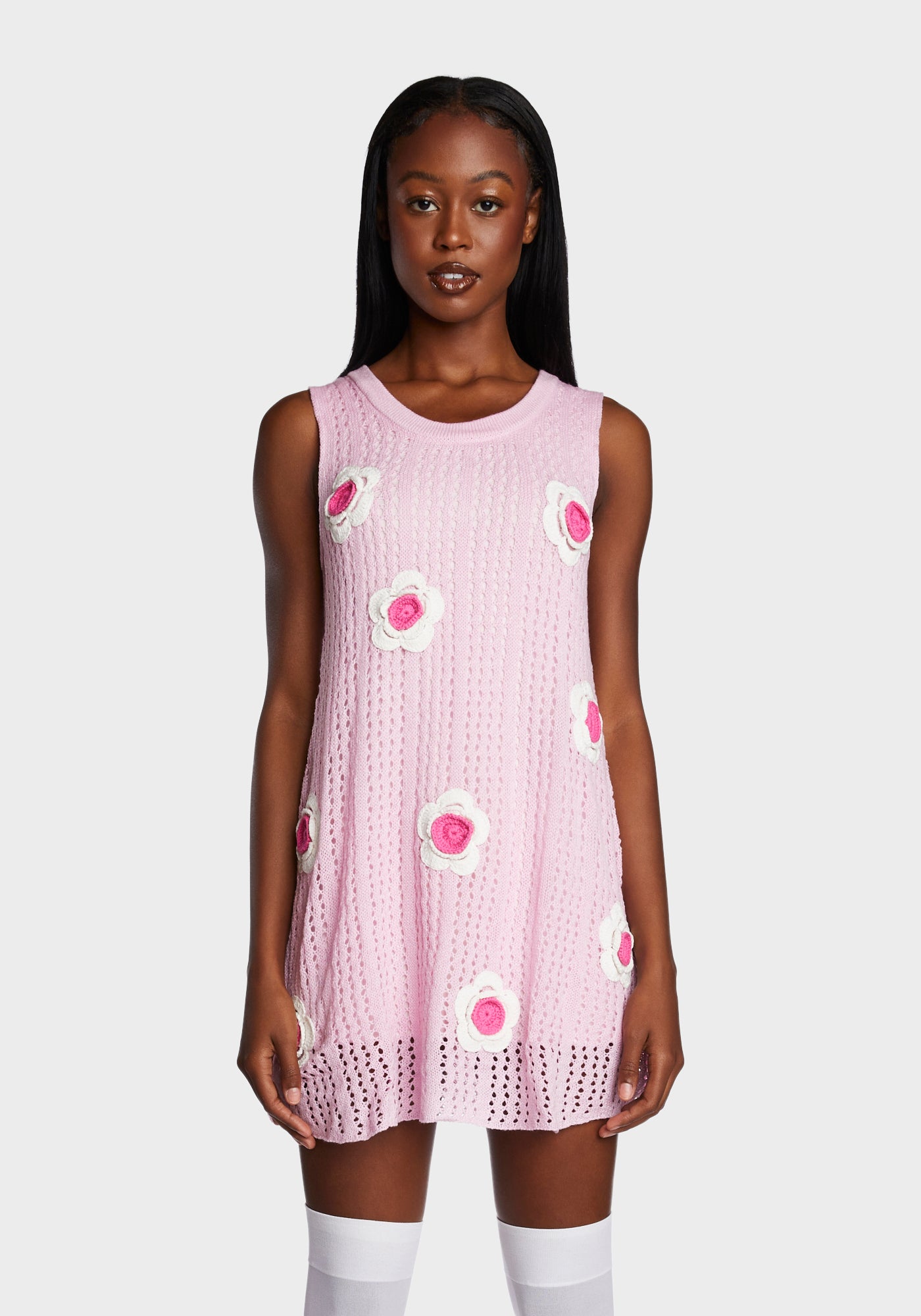 Sugar Thrillz Flower Sweater Mini Dress - Pink – Dolls Kill