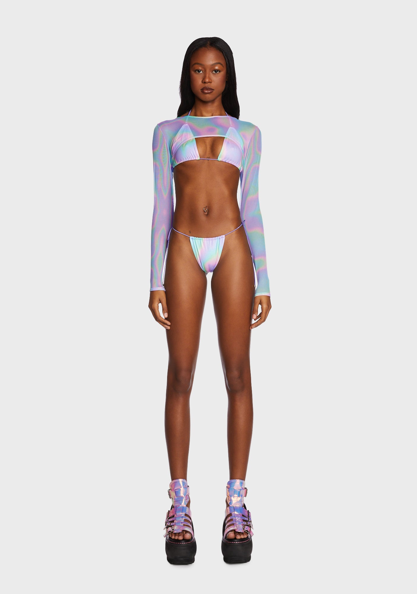Towers Swimwear Adjustable Side Tie 3-Piece Bikini Set - Muti – Dolls Kill