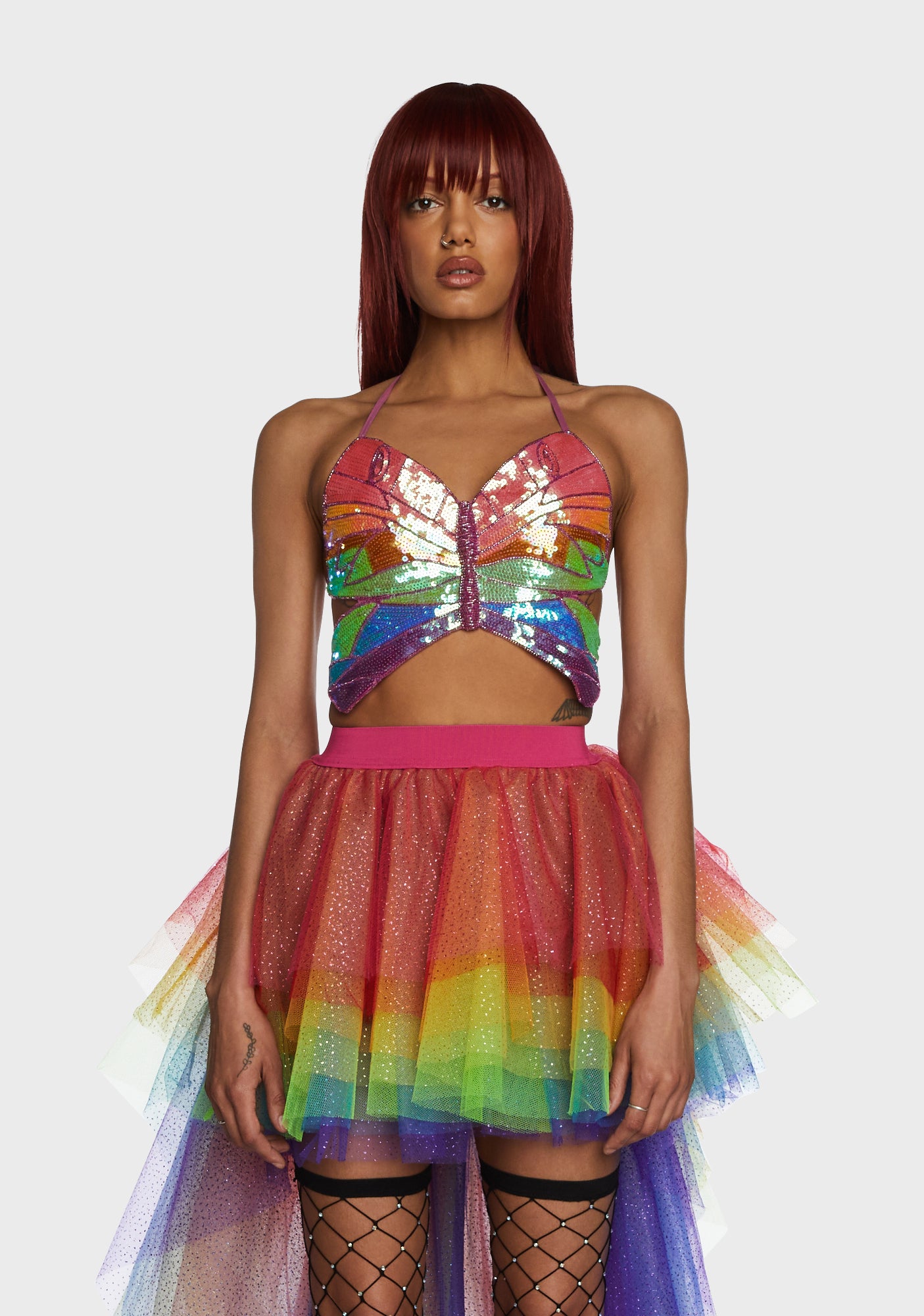 Club Exx Sequin Butterfly Crop Top - Rainbow – Dolls Kill