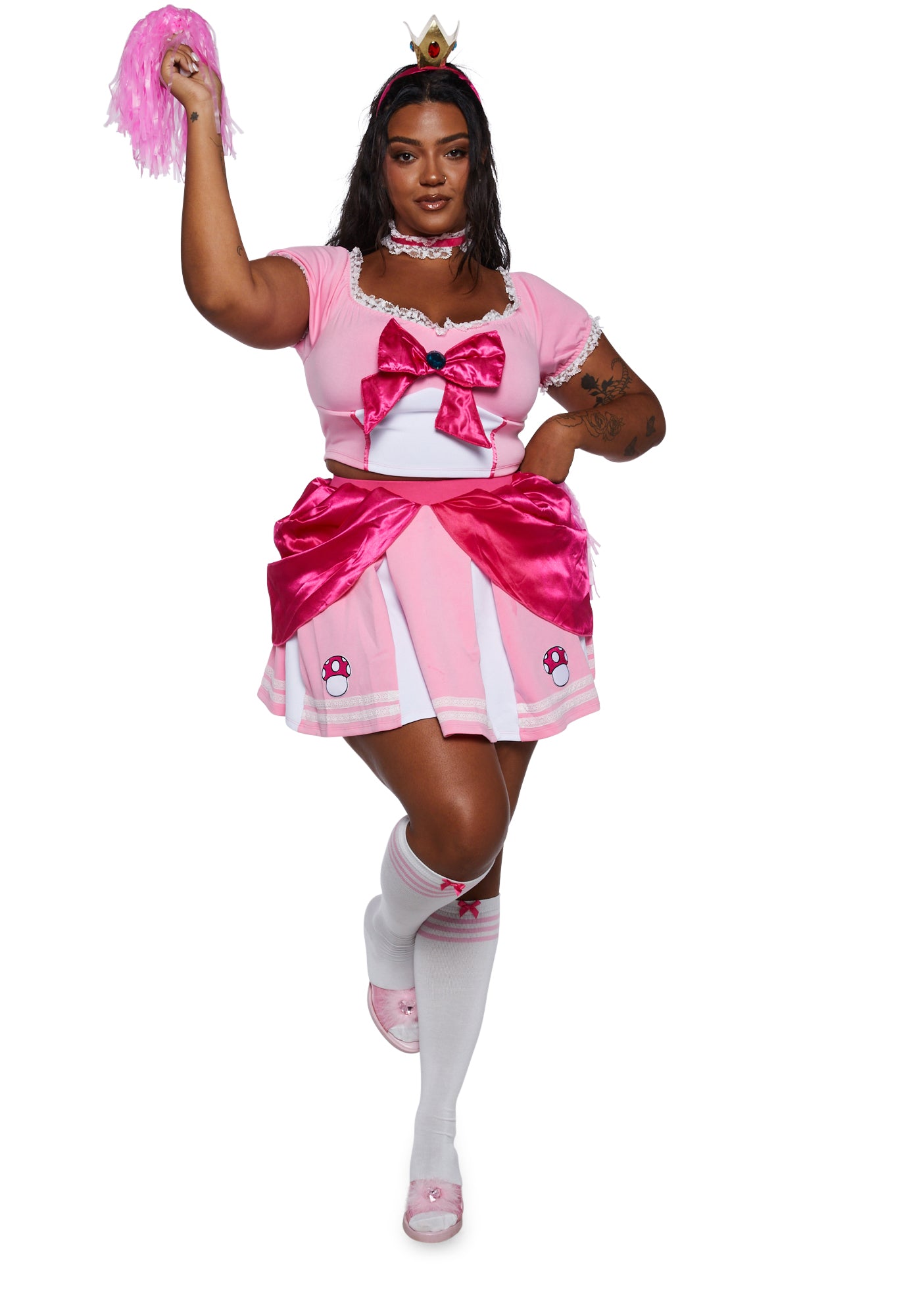 Plus Size Princess Peach Adult Cheerleader Costume - Pink – Dolls Kill