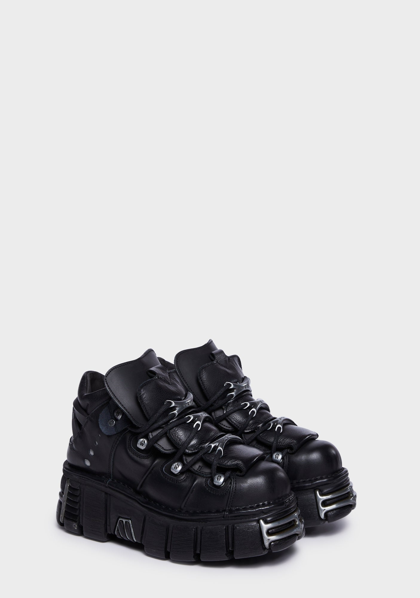 New Rock Leather Ankle Low Chunky Platform Boots - Black – Dolls Kill