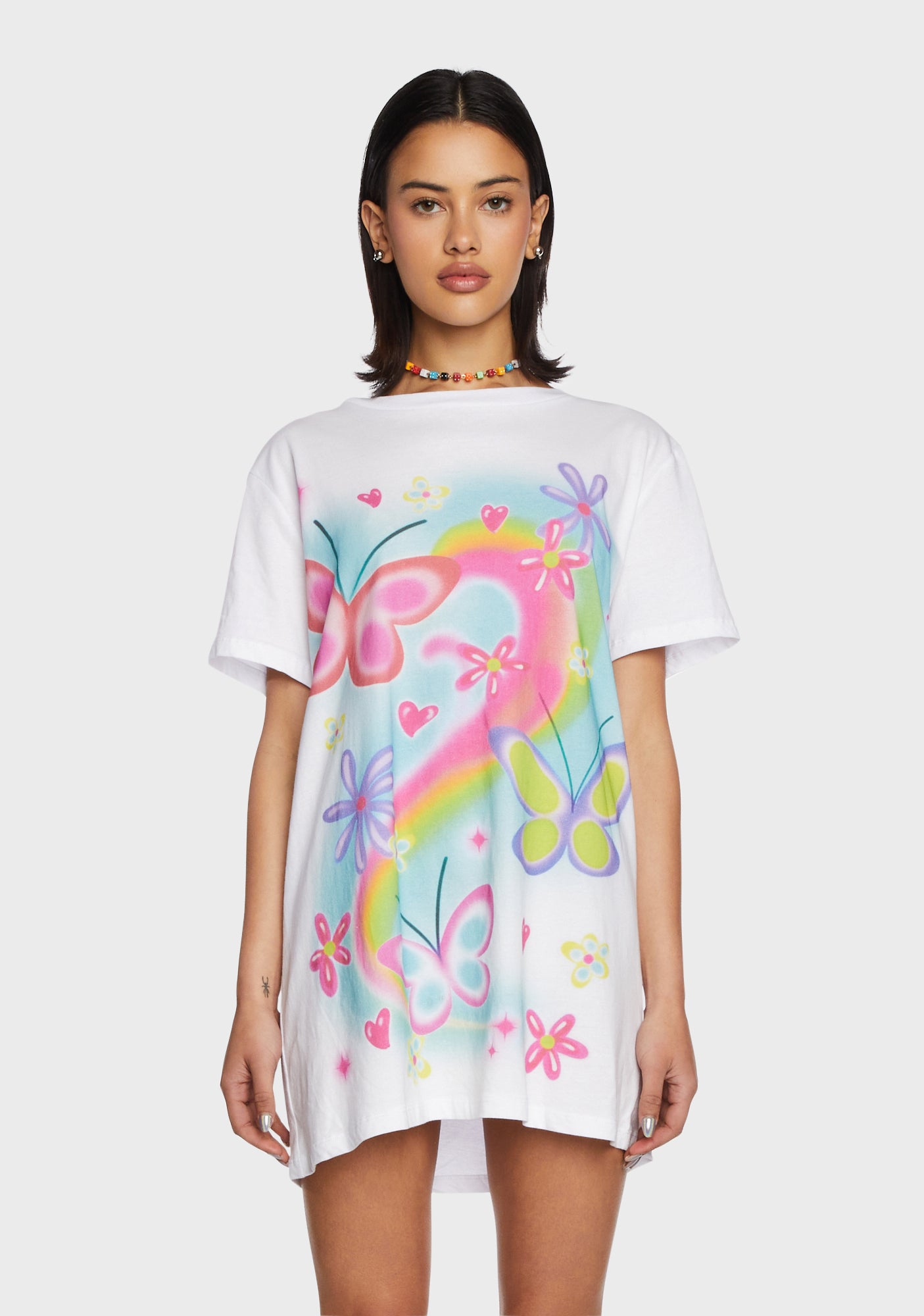 Delia's Airbrush Butterfly Oversized Graphic Tee - White/Multi – Dolls Kill