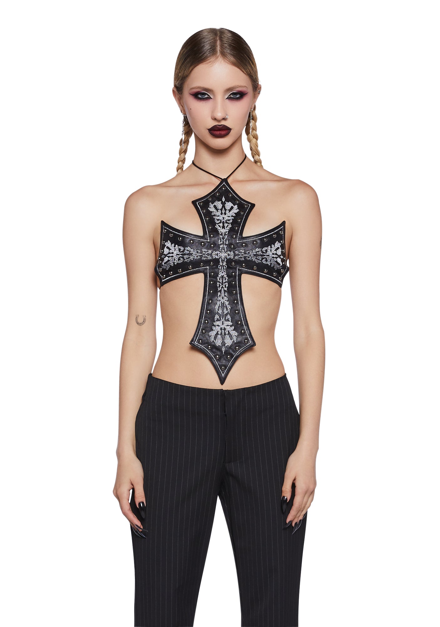 Goth Crocheted Pentagram Bralette Crop Top, Gothic Pentagram