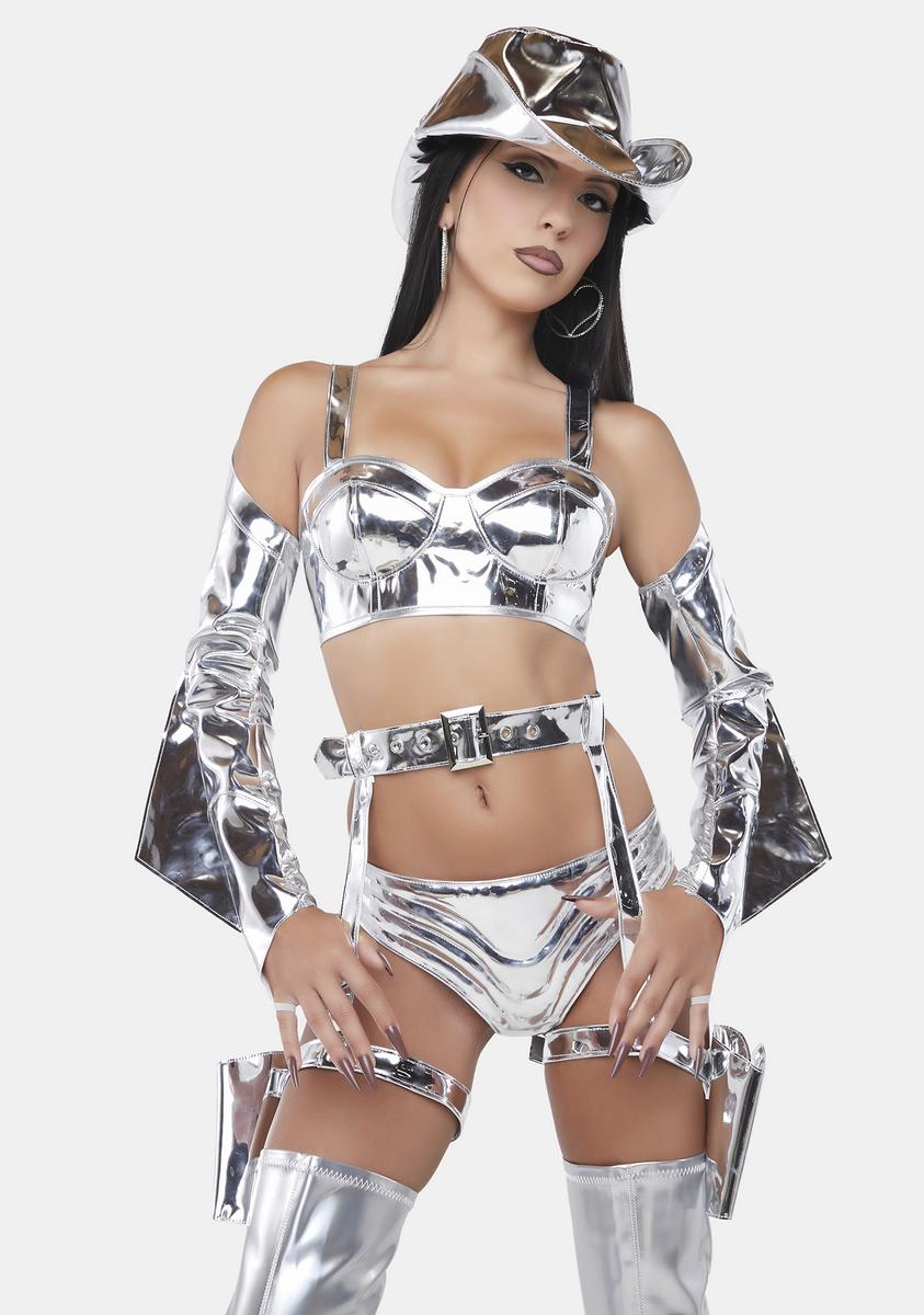 Trickz N' Treatz Metallic Cyber Cowgirl Costume Set - Silver – Dolls Kill