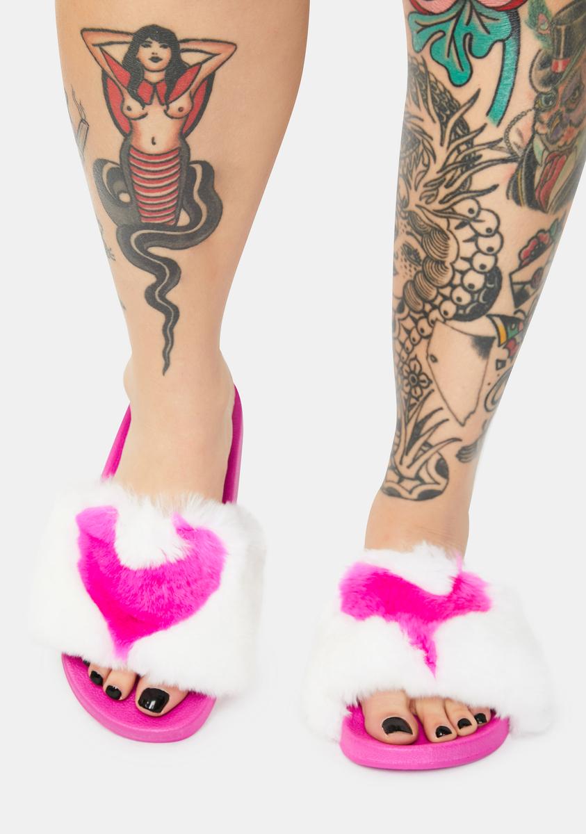 Soda Slide Shoes- Pink Faux Fur