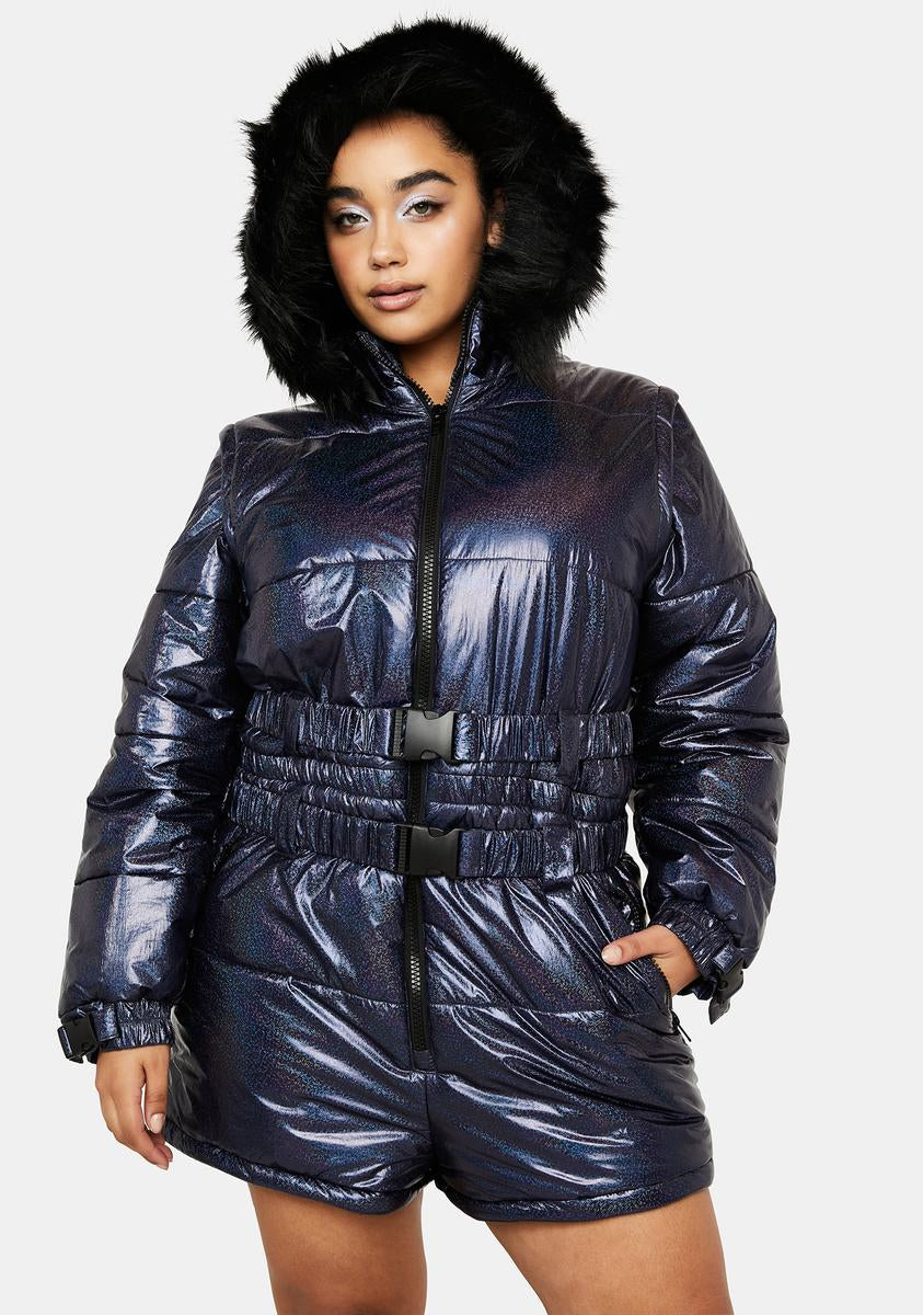 Plus Size Club Exx Metallic Sparkle Puffer Snowsuit Navy Blue Dolls Kill 9617