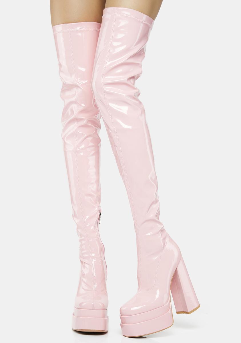 Koi Footwear Thigh High Vegan Leather Platform Boots - Pink – Dolls Kill