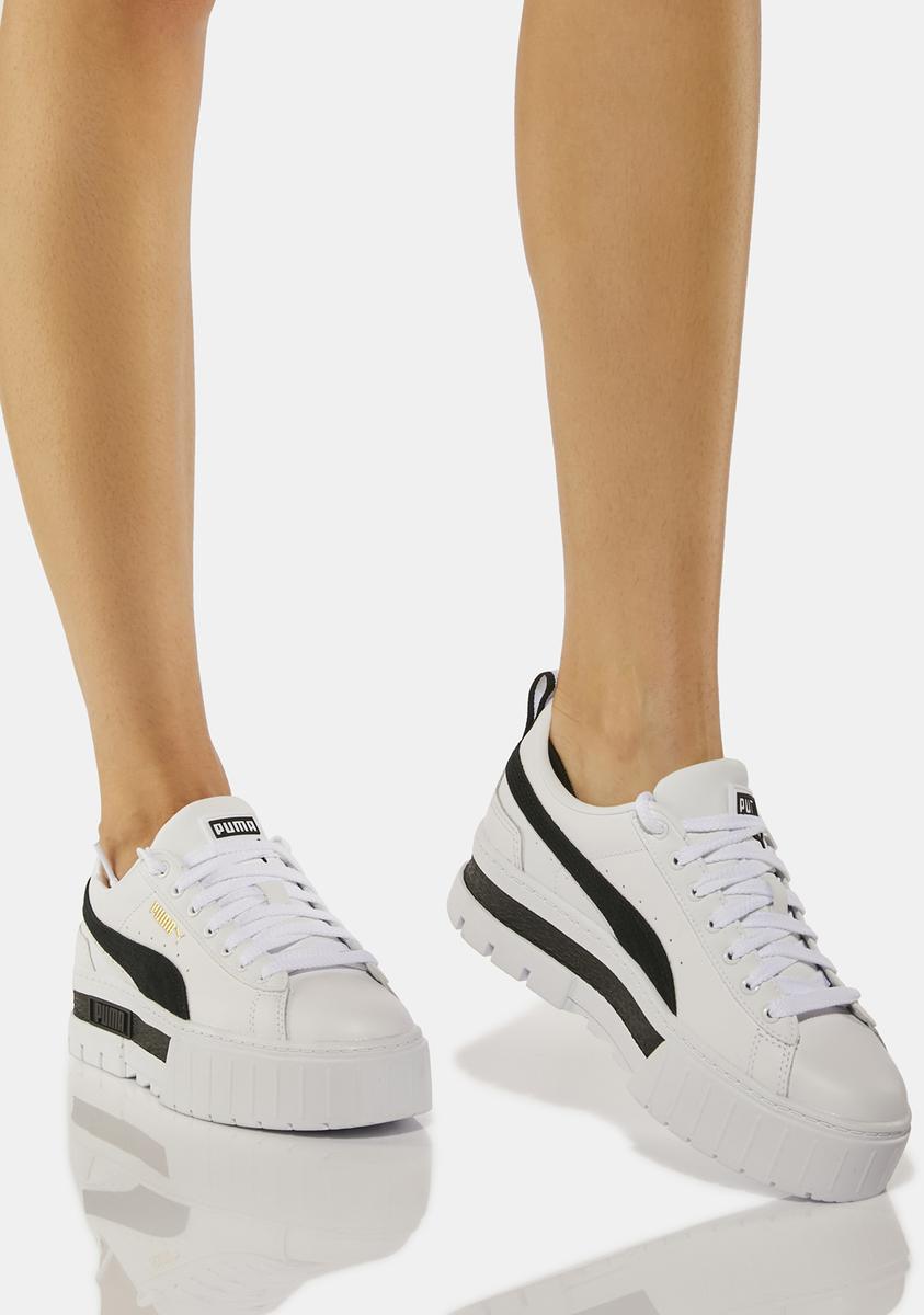 PUMA Mayze White Leather Platform Sneakers – Dolls Kill