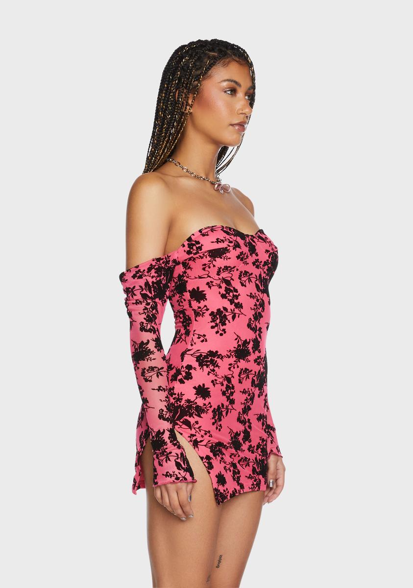 Floral Off The Shoulder Mini Dress - Pink/Fuchsia – Dolls Kill