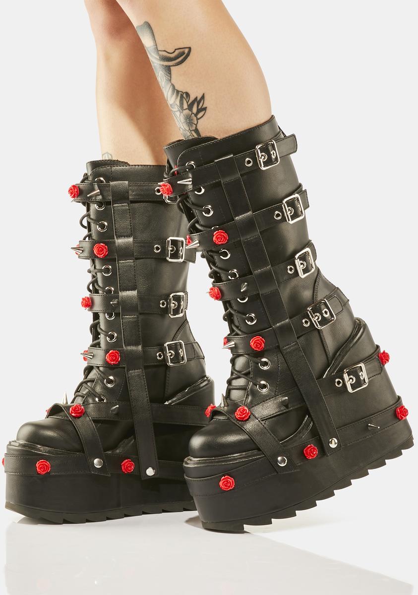 YRU Rose Bondage Platform Boots - Black – Dolls Kill