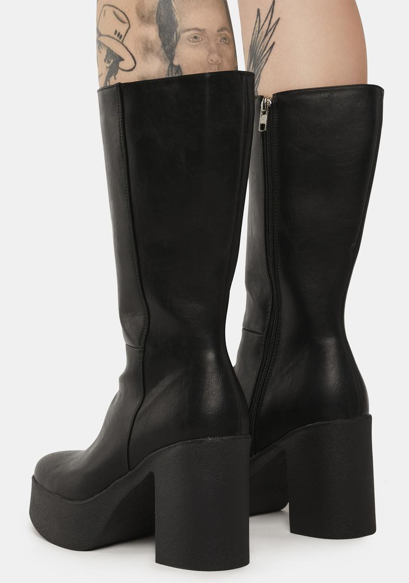 Lamoda Vegan Leather Wide Calf Heeled Boots - Black – Dolls Kill