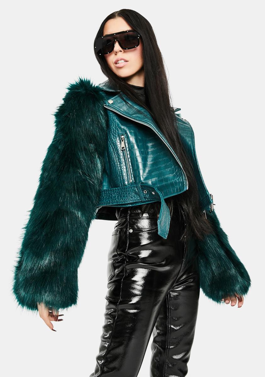 Azalea Wang Nolla deals Faux Fur Arms Croc Moro Jacket