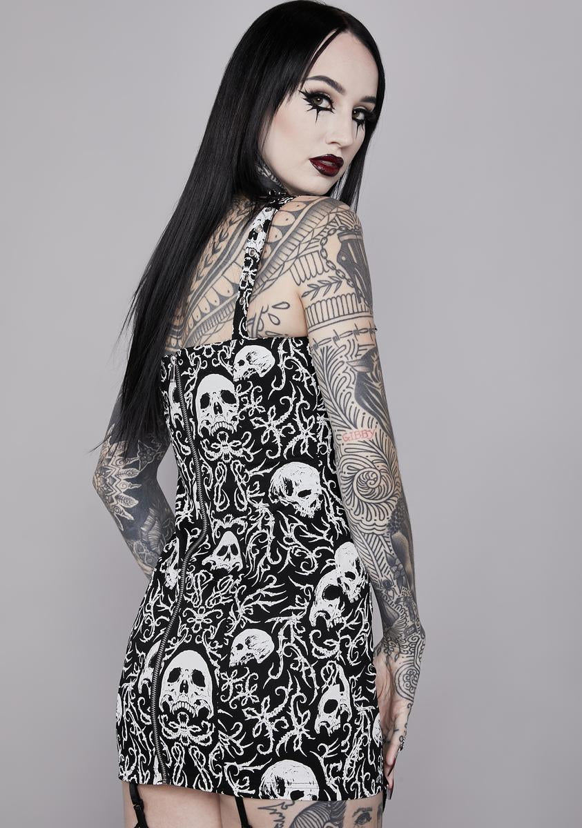 Widow Filigree Skull Print Mini Dress - Black/White – Dolls Kill