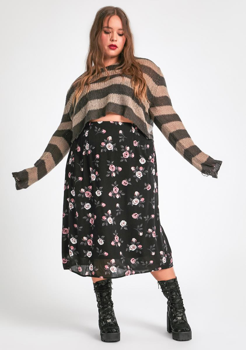 Plus Size Delia's Grunge Floral Midi Skirt - Black – Dolls Kill