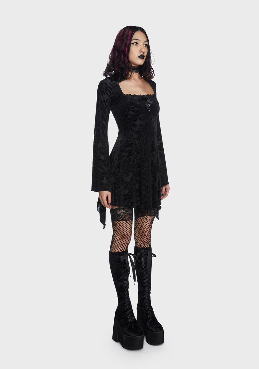 Widow Burnout Velvet Bell Sleeve Mini Dress - Black – Dolls Kill