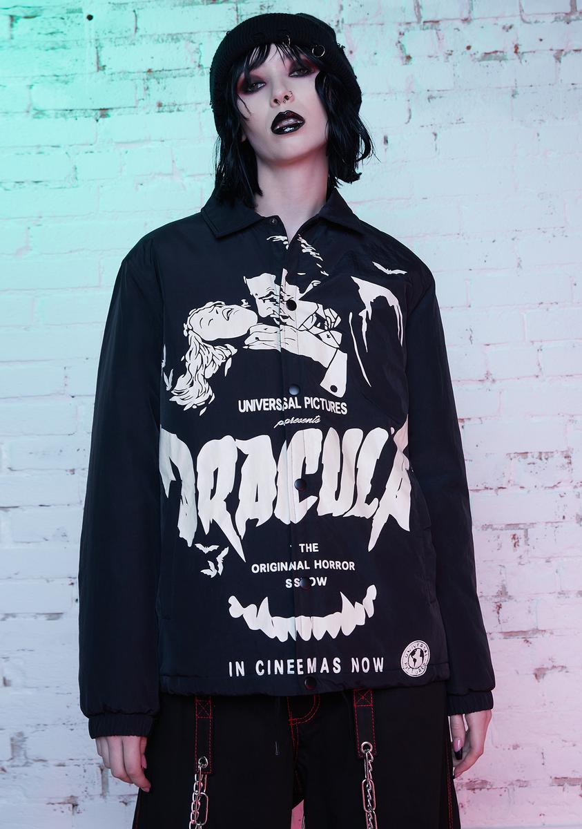 Dolls Kill X Monsters Contrast Oversized Dracula Coach Jacket - Black
