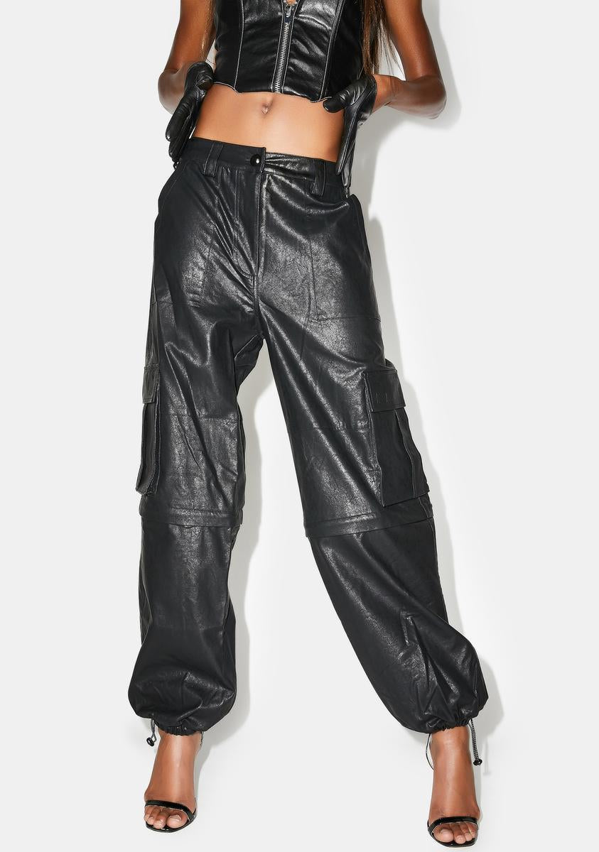 Poster Grl Vegan Leather Cargo Parachute Pants - Black – Dolls Kill