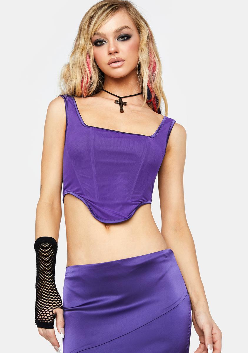 Satin Corset Crop Top And Low-Rise Maxi Skirt Set - Purple – Dolls Kill