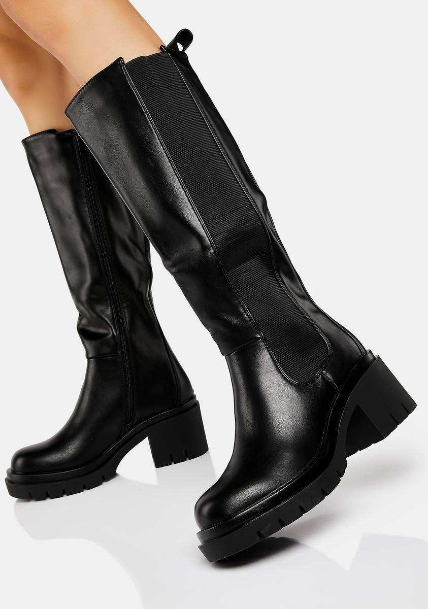 Vegan Leather Knee High Zipper Boots - Black – Dolls Kill