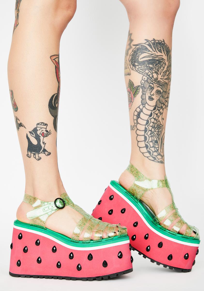 Sugar Thrillz Watermelon Platform Jelly Sandals - Pink Green – Dolls Kill