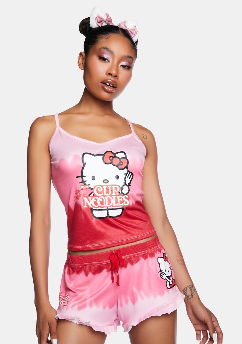 Hello Kitty x Cup Noodles Tie Dye Cami And Shorts Pajama Set - Pink/Red –  Dolls Kill