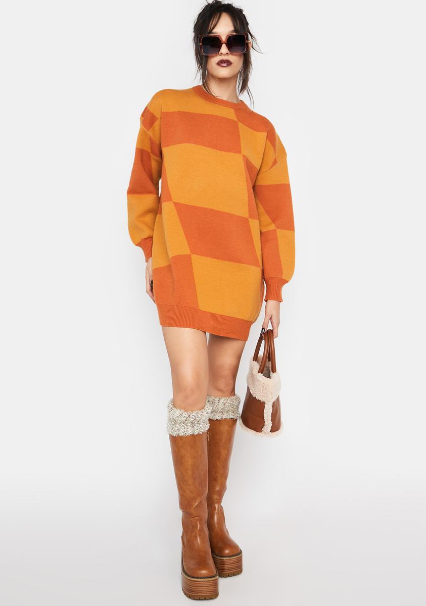 Checkered Oversized Sweater Dress - Orange – Dolls Kill