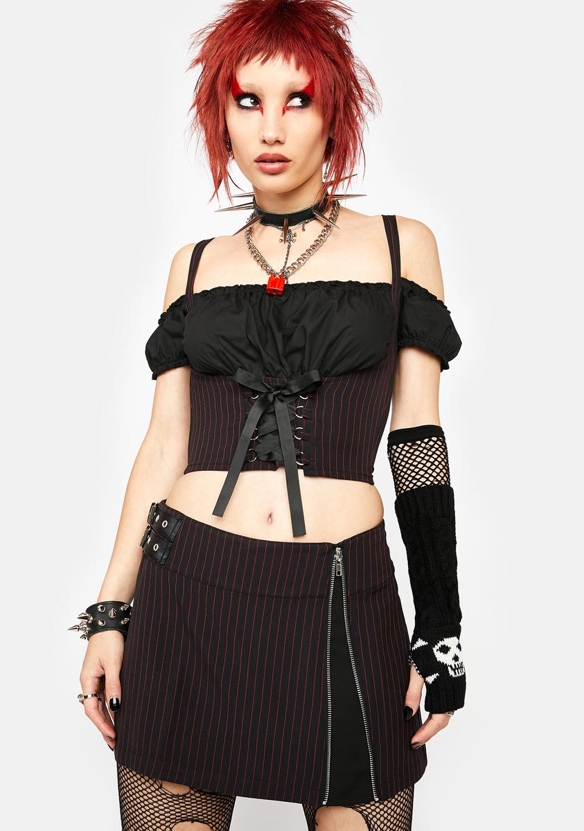 Current Mood Pinstripe Buckle Strap Mini Skirt - Red/Black – Dolls 