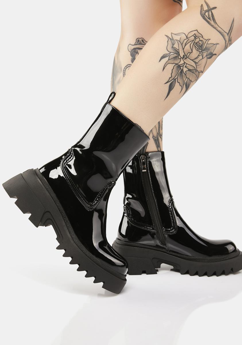 SIMMI Patent Vegan Leather Platform Ankle Boots - Black – Dolls Kill