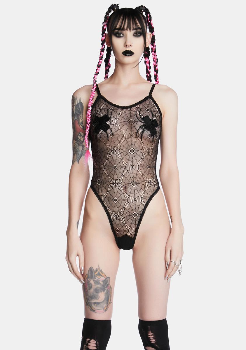 Widow Embroidered Spider Web Lace Bodysuit - Black – Dolls Kill