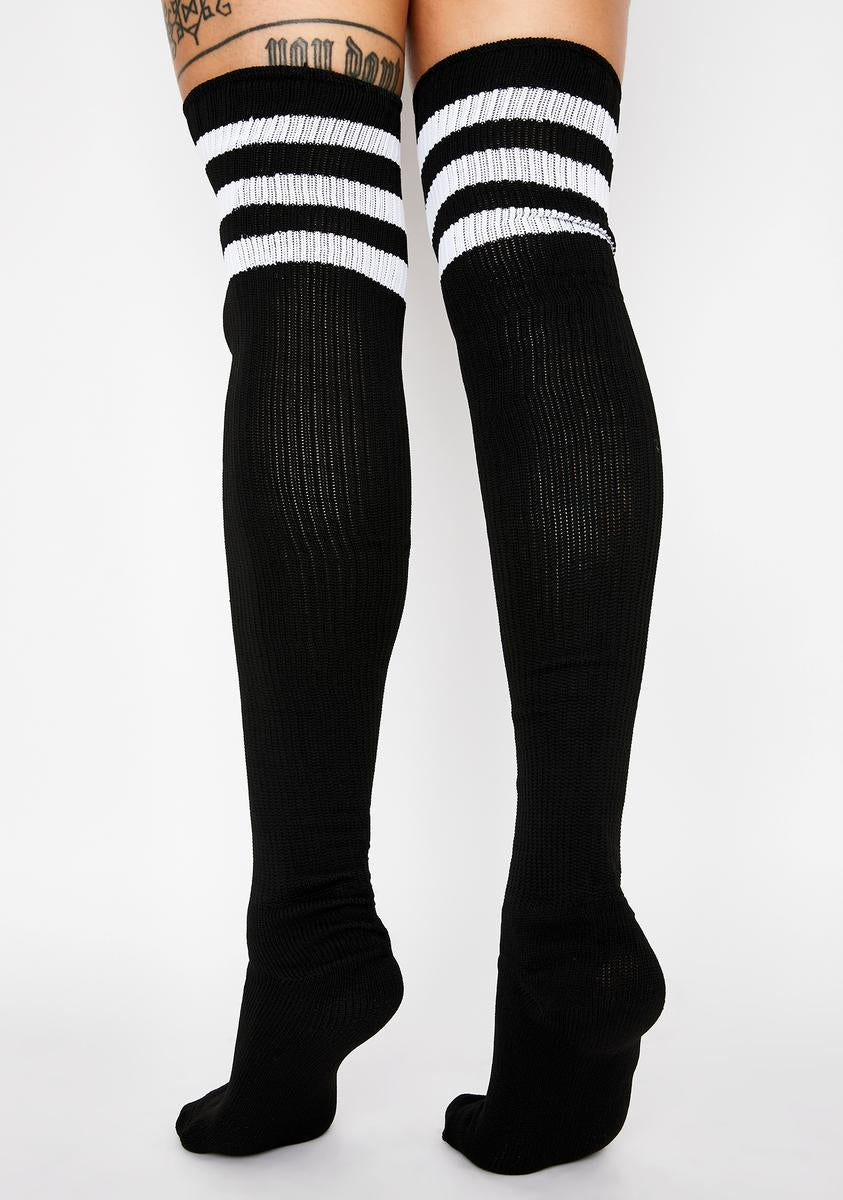Sporty Striped Thigh High Socks Black Dolls Kill