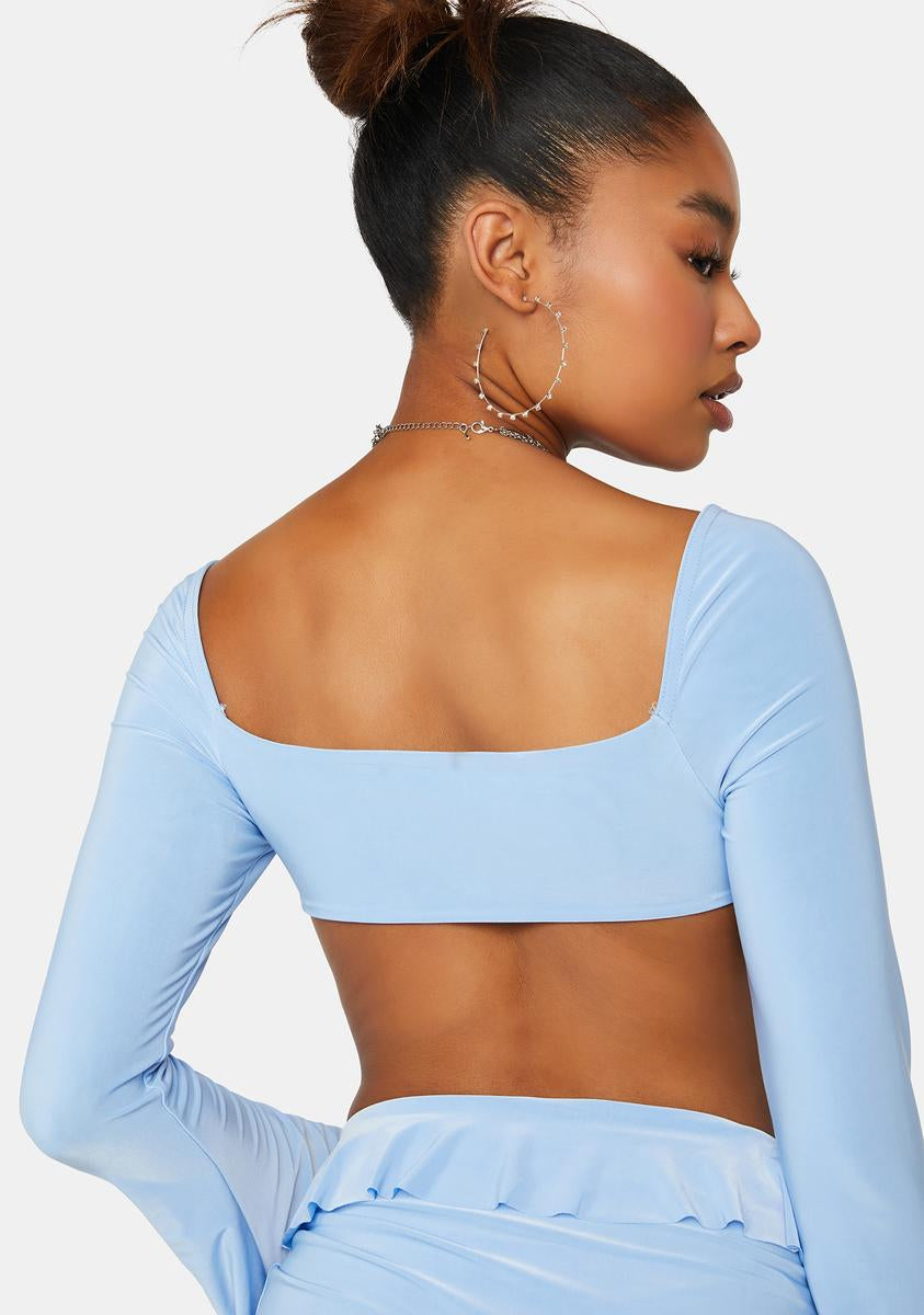 Public Desire Ruched Bust Long Sleeve Crop Top - Blue – Dolls Kill