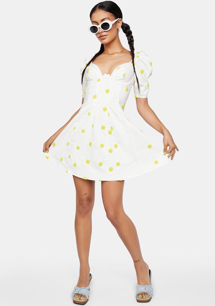 For Love & Lemons Linen Polka Dot Puff Sleeve Mini Dress - White/Yellow –  Dolls Kill