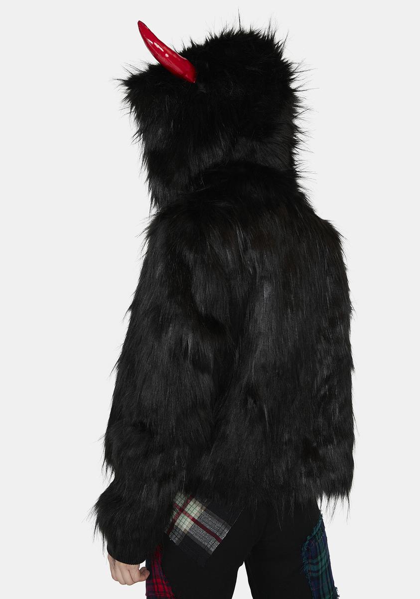 Current Mood Faux Fur Devil Horn Monster Coat - Black – Dolls Kill