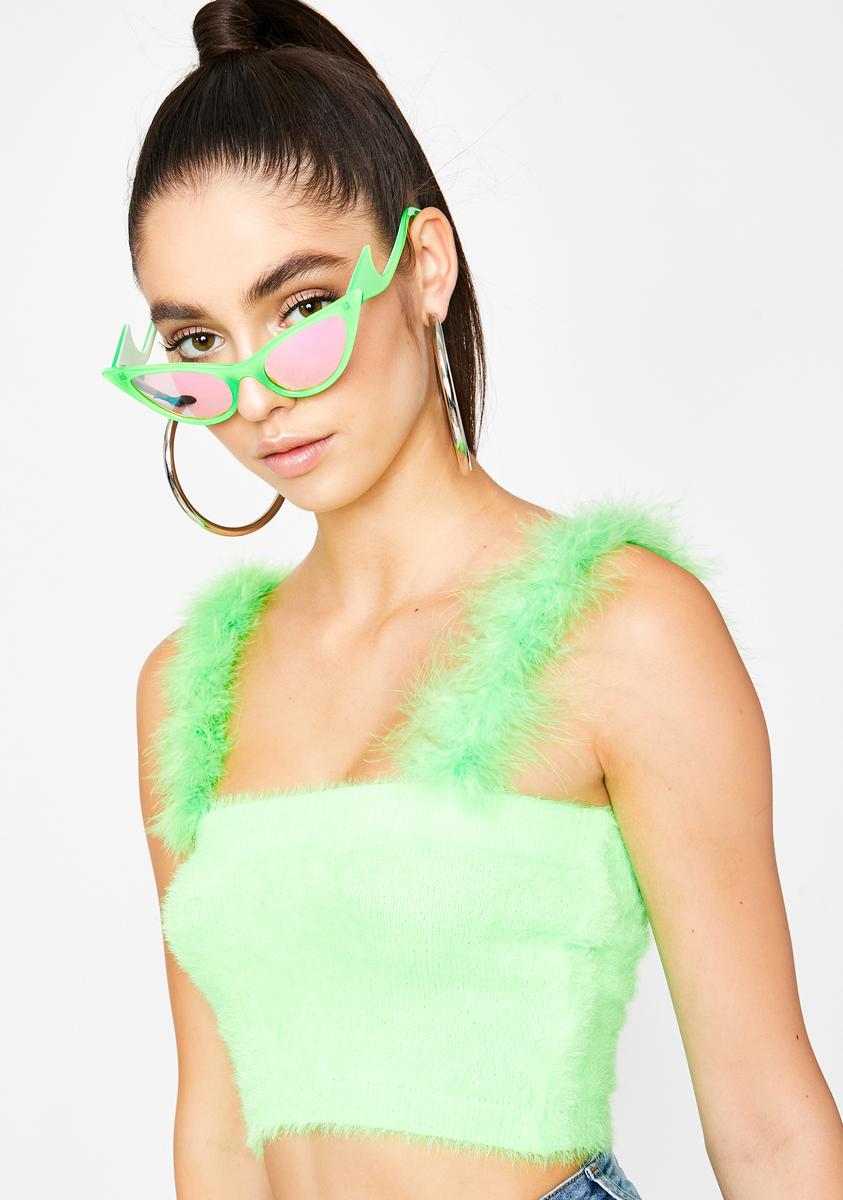 Neon Green Fuzzy Crop Top Marabou – Dolls Kill