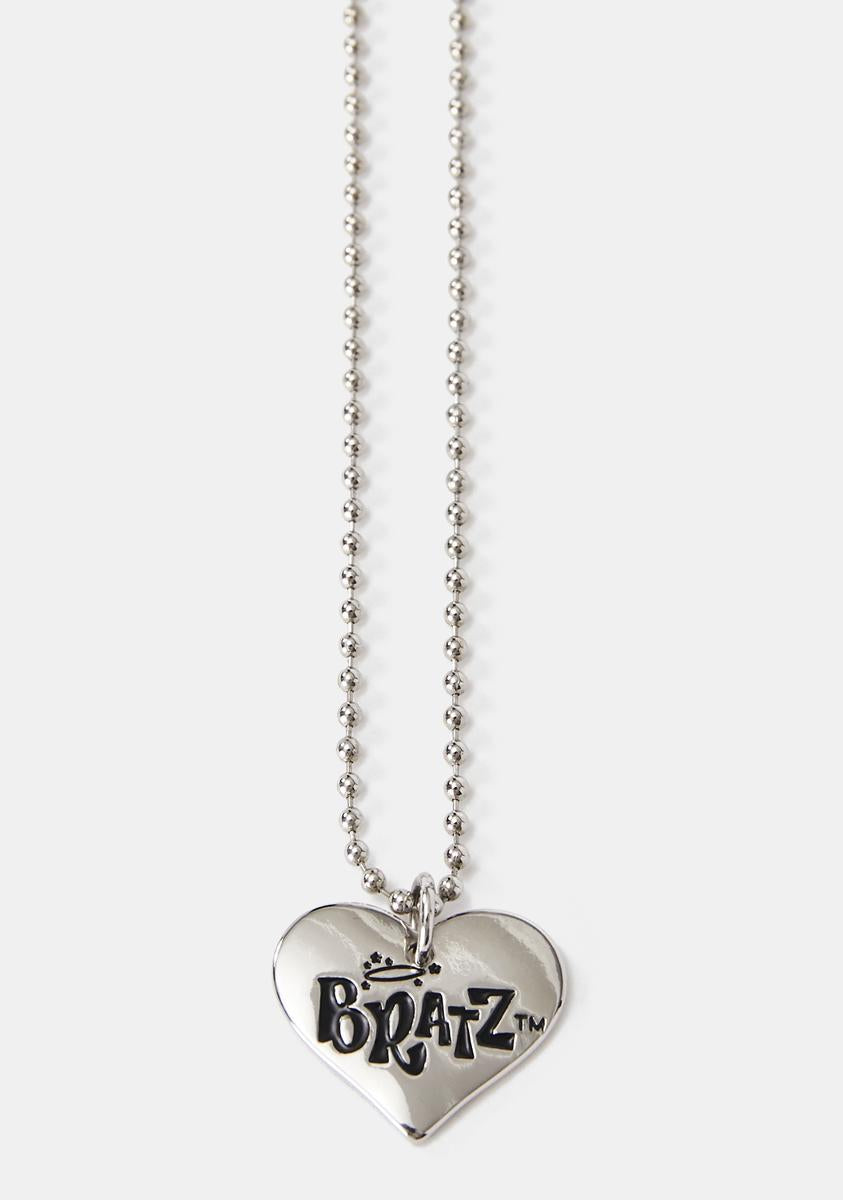 Dolls Kill x Bratz Heart Pendant Ball Chain Necklace - Silver